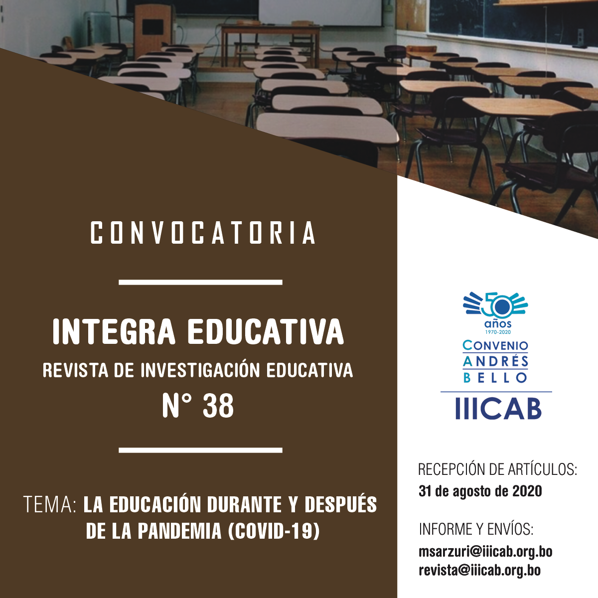 Convocatoria Revista Integra Educativa N° 38: La Educación durante y después de la Pandemia (Covid-19)